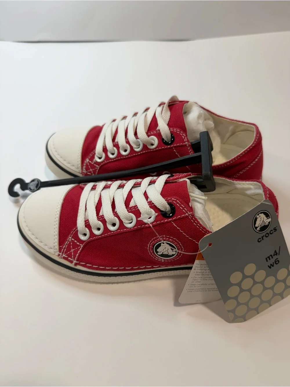 CROCS Kids Red Canvas Lace-Up Sneakers with White Accents